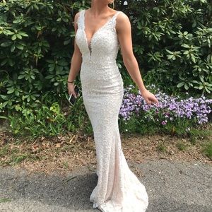 white lace prom dress